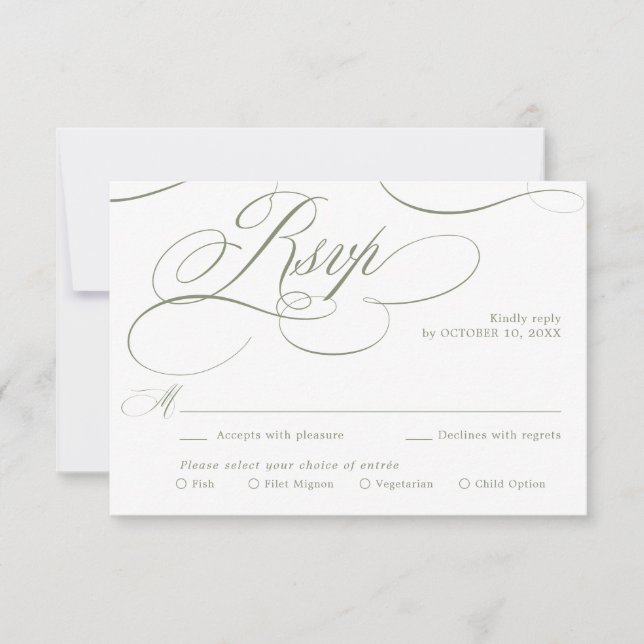 Modern calligraphy timeless Sage Green wedding RSVP Card (Front)