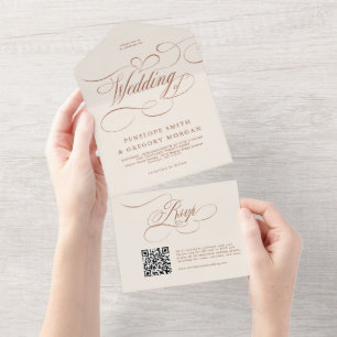 Modern Calligraphy Timeless Terracotta Wedding All In One Invitation