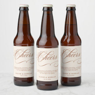 Modern calligraphy timeless terracotta wedding beer bottle label
