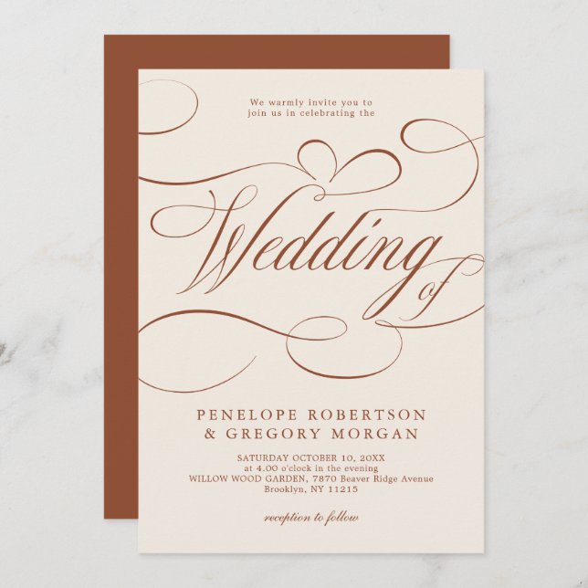 Modern Calligraphy Timeless Terracotta Wedding Invitation (Front/Back)