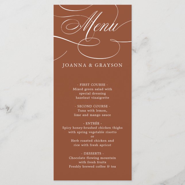 Modern Calligraphy Timeless Terracotta Wedding Menu (Front)