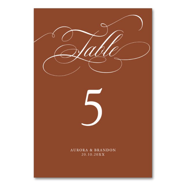 Modern calligraphy timeless Terracotta wedding Table Number (Front)