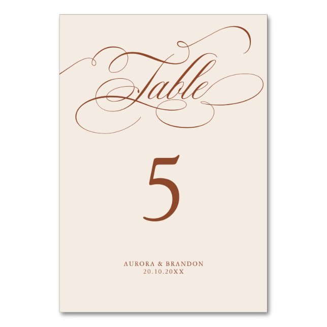 Modern calligraphy timeless Terracotta wedding Table Number (Front)