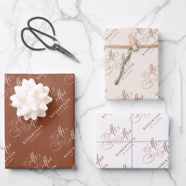 Modern calligraphy timeless terracotta  wedding wrapping paper sheet (Front)
