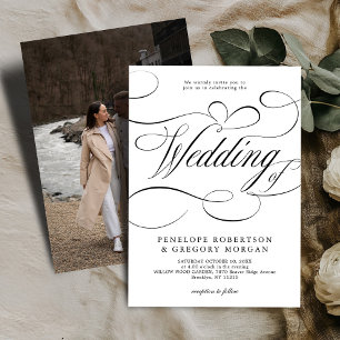 Modern calligraphy timeless White Black  wedding Invitation