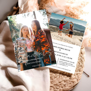 Modern Calligraphy Twin Graduate Photo Graduation Invitation