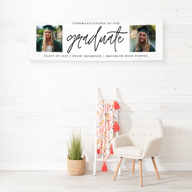 Modern Calligraphy Two Photo Graduation Congrats Banner (Insitu)