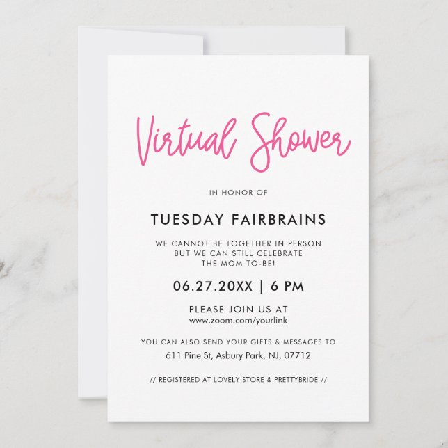 Modern calligraphy Virtual baby shower Invitation (Front)