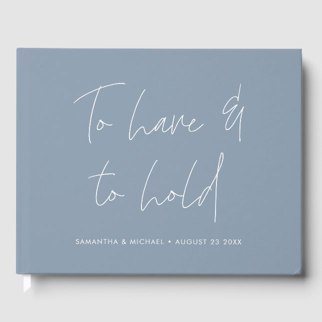 Modern Calligraphy Vows Dusty Blue Wedding Guest Book (Front)