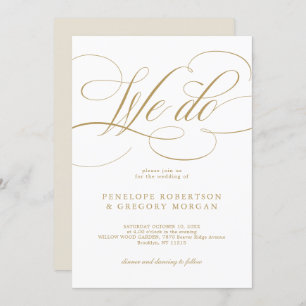 Modern calligraphy We do gold and white wedding Invitation