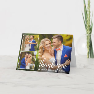 Modern Calligraphy Wedding 3 Photo Collage Fold Thank You Card