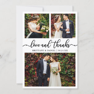 Modern Calligraphy Wedding 3 Photo Collage Thank You Card