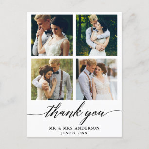 Modern Calligraphy Wedding 4 Photo Thank You Postcard