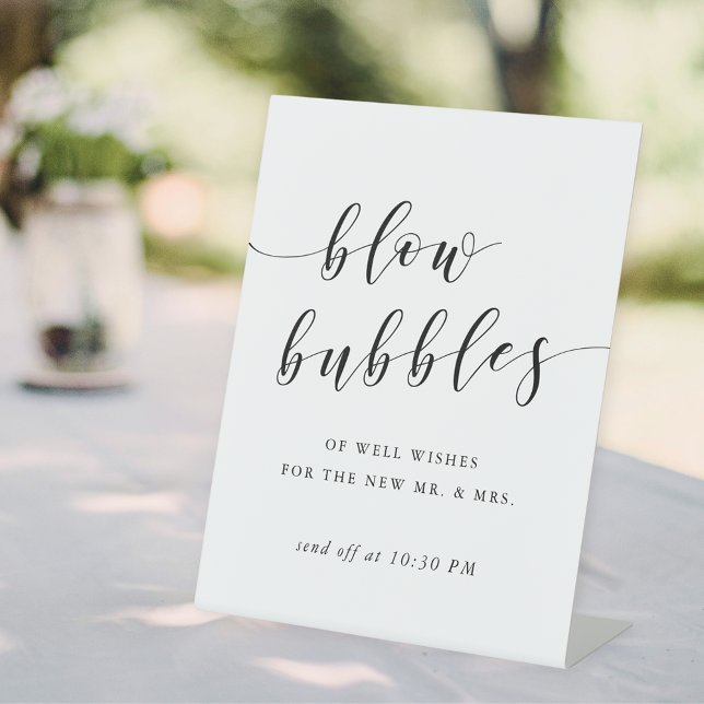 Modern Calligraphy Wedding Bubble Send Off Pedestal Sign (Creator Uploaded)