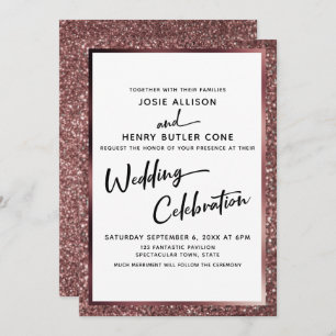 Modern Calligraphy Wedding Celebration Rose Gold Invitation
