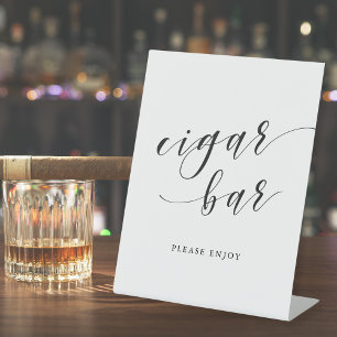 Modern Calligraphy Wedding Cigar Bar Pedestal Sign