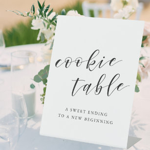 Modern Calligraphy Wedding Cookie Table Pedestal Sign