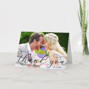Modern Calligraphy Wedding Couple Photo Fold Thank You Card