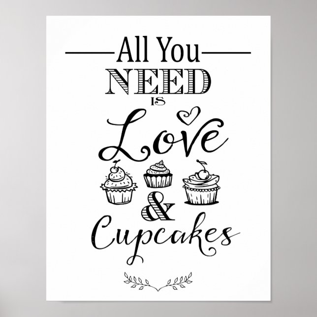 Modern calligraphy Wedding CupCake sign print (Front)