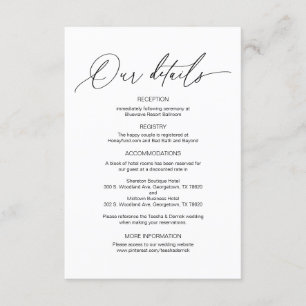 Modern Calligraphy, Wedding Details information En Enclosure Card
