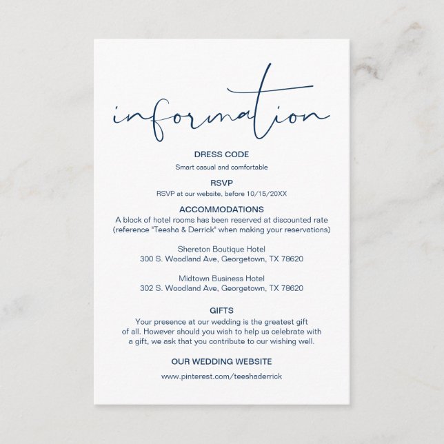 Modern Calligraphy, Wedding Details, Information Enclosure Card (Front)