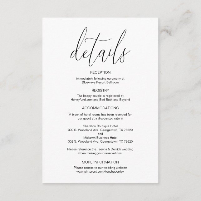 Modern Calligraphy, Wedding Details, Information Enclosure Card (Front)