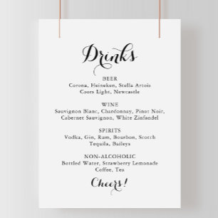 Modern Calligraphy Wedding Drinks Menu Sign