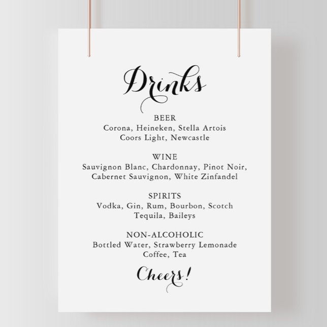 Modern Calligraphy Wedding Drinks Menu Sign (Creator Uploaded)