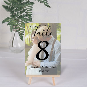 modern calligraphy wedding faded photo table number