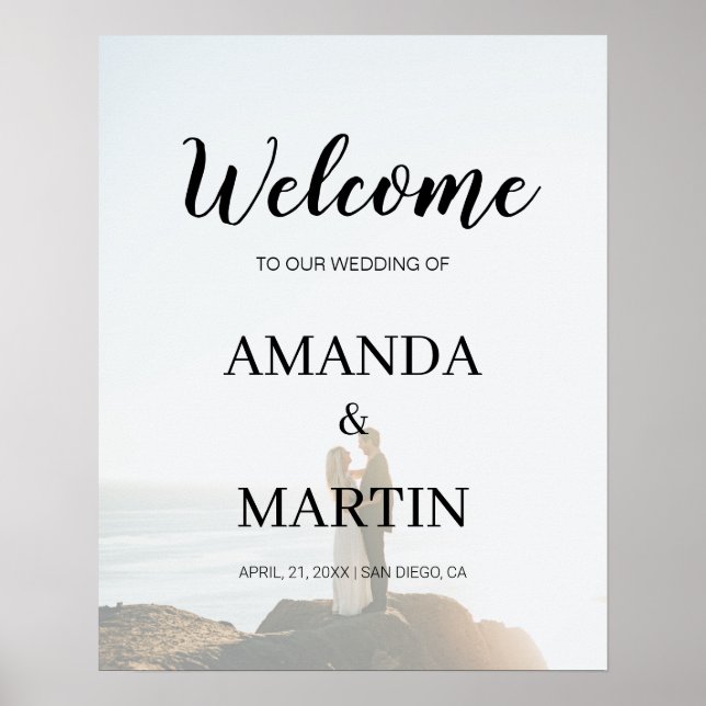 Modern Calligraphy Wedding Faded Photo Welcome Poster (Front)