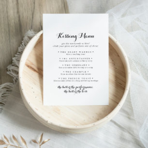 Modern Calligraphy Wedding Kissing Menu Game Card