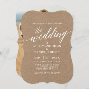 Modern Calligraphy Wedding Kraft Photo Back Invitation