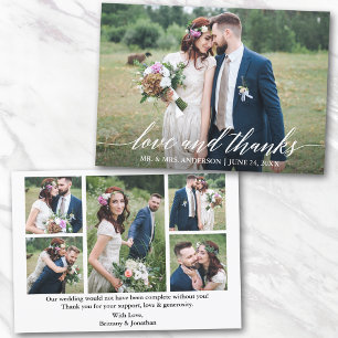 Modern Calligraphy Wedding Love Thanks 6 Photos Thank You Card