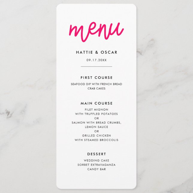 Modern calligraphy wedding menu (Front)