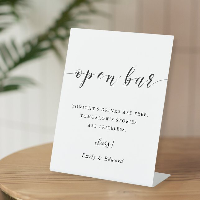 Modern Calligraphy Wedding Open Bar Pedestal Sign (Creator Uploaded)