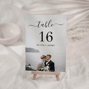 Modern Calligraphy Wedding Photo Table Number