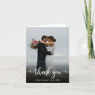 Modern Calligraphy Wedding Photo Thank You Card