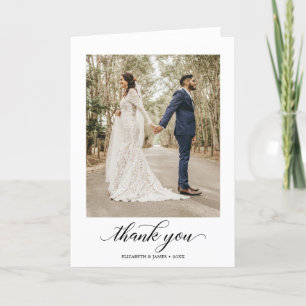 Modern Calligraphy Wedding Photo Thank You Card