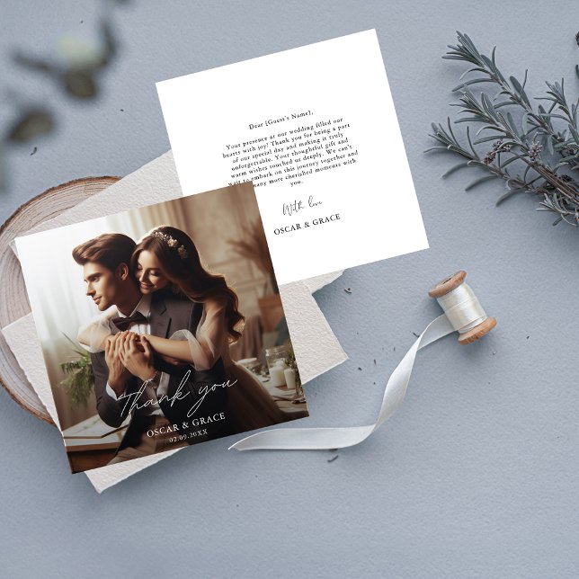  Modern Calligraphy Wedding Photo Thank You Card (Creator Uploaded)