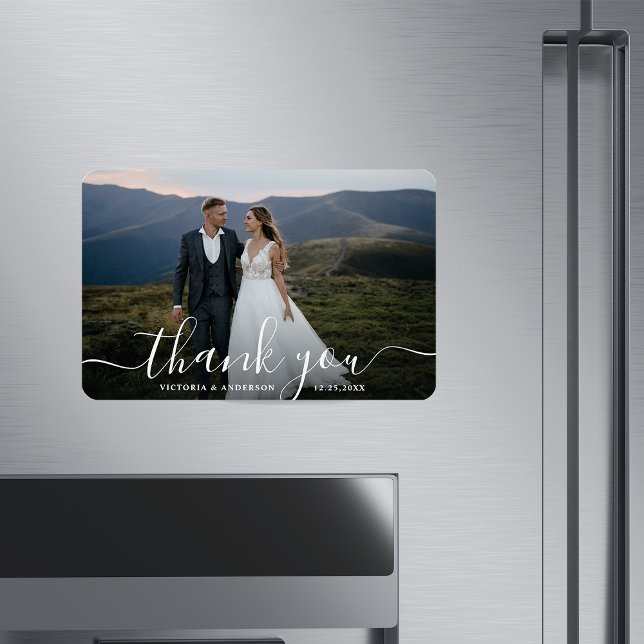 Modern Calligraphy Wedding Photo Thank You Magnet (Creator Uploaded)