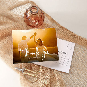 Modern Calligraphy Wedding Photo Thank You Postcard