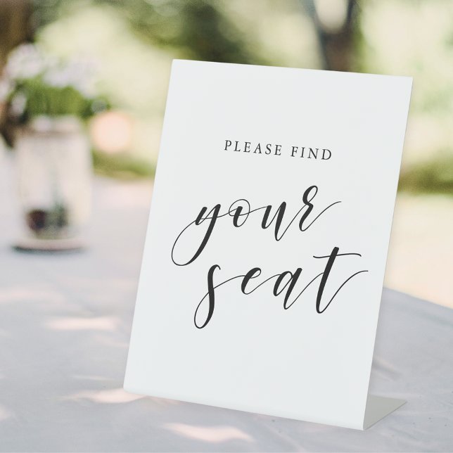 Modern Calligraphy Wedding Please Find Your Seat Pedestal Sign (Creator Uploaded)