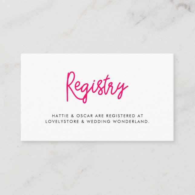 Modern calligraphy wedding registry card (Front)
