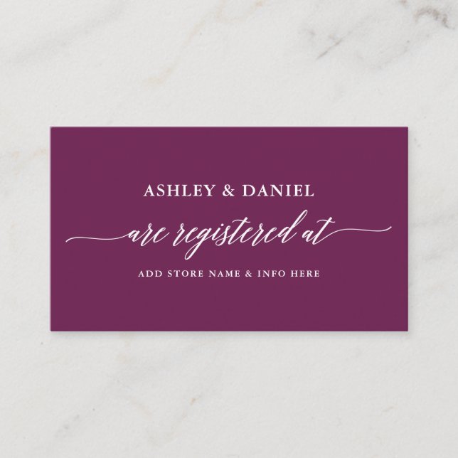 Modern Calligraphy Wedding Registry Cassis Enclosure Card (Front)