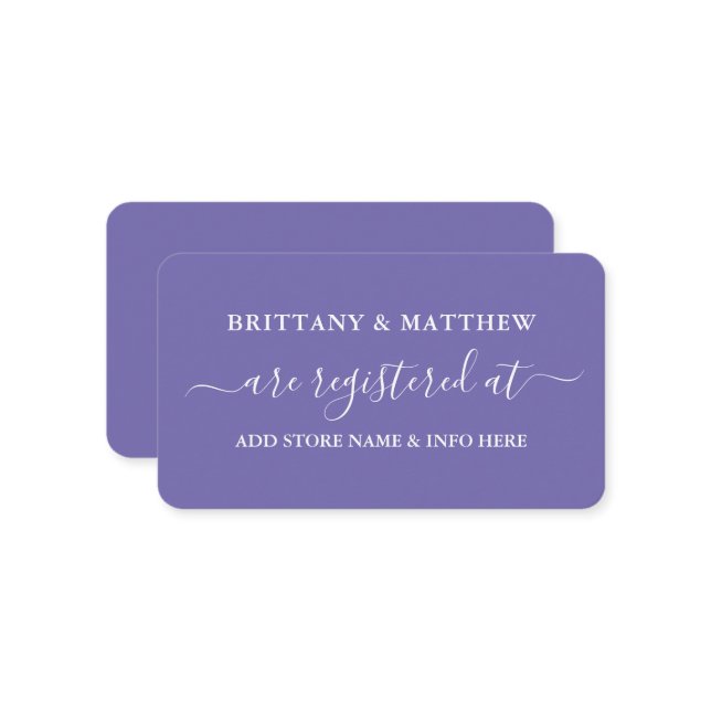 Modern Calligraphy Wedding Registry Periwinkle Enclosure Card (Front/Back In Situ)