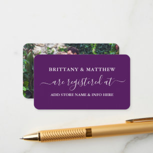 Modern Calligraphy Wedding Registry Photo Purple Enclosure Card