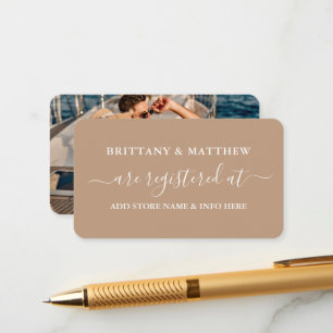 Modern Calligraphy Wedding Registry Photo Taupe Enclosure Card