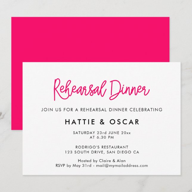 Modern calligraphy wedding rehearsal dinner invitation (Front/Back)