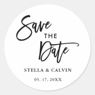 Modern Calligraphy Wedding Save the Date Classic Round Sticker