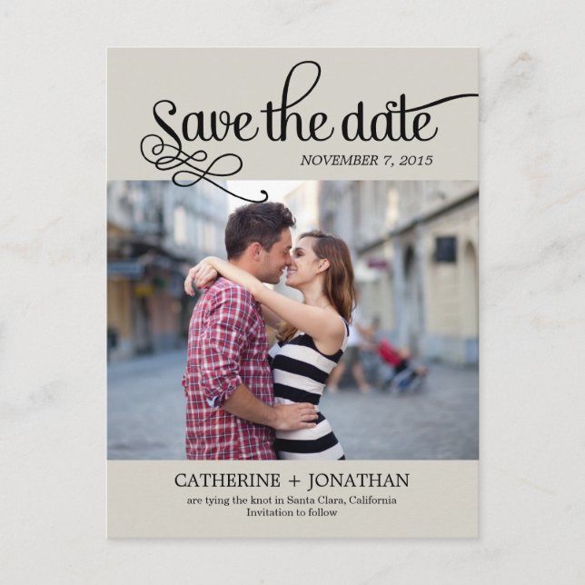 Modern Calligraphy Wedding Save The Date - Khaki Announcement Postcard (Front)